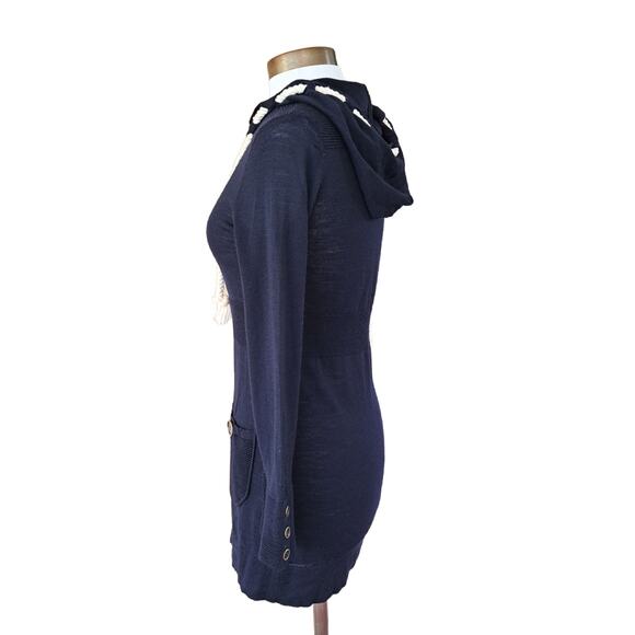 Nanette Lepore Navy Blue Wool Cardian Sweater Hoodie Nautical Size Small - Picture 4 of 9